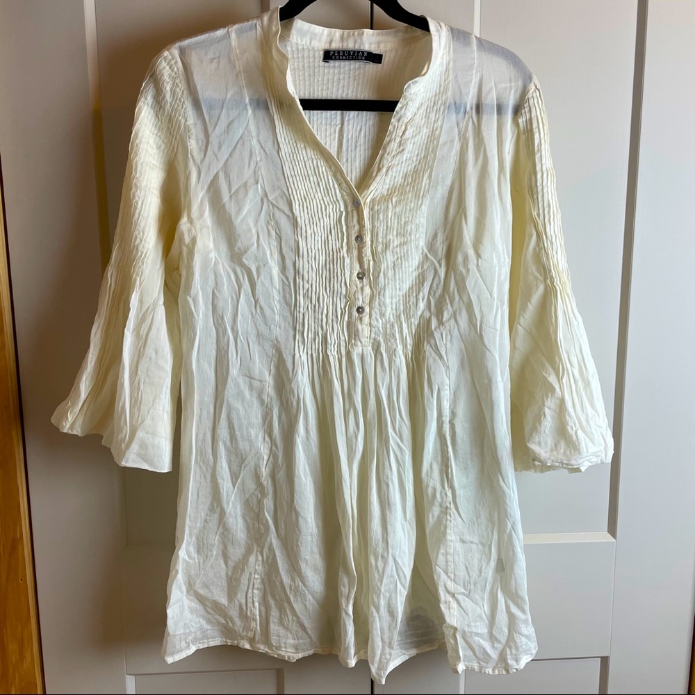 Sheer white cotton Peruvian Connection tunic top